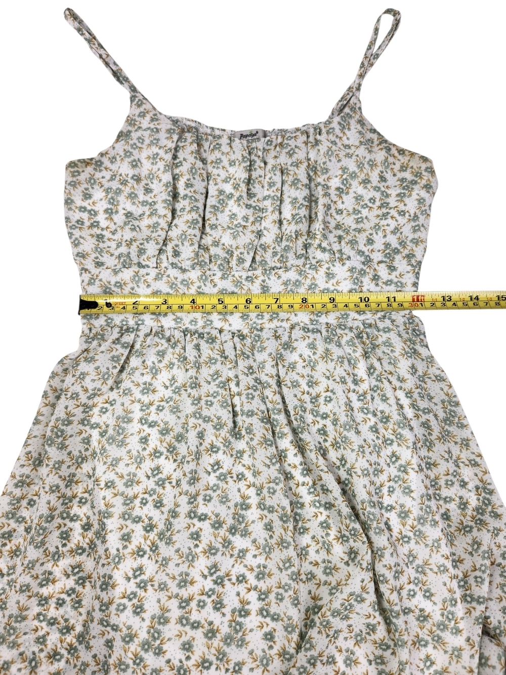Papaya Floral Romper Dress Med Cottagecore Boho Sundress Sage Green Mini Flowy - Picture 12 of 13